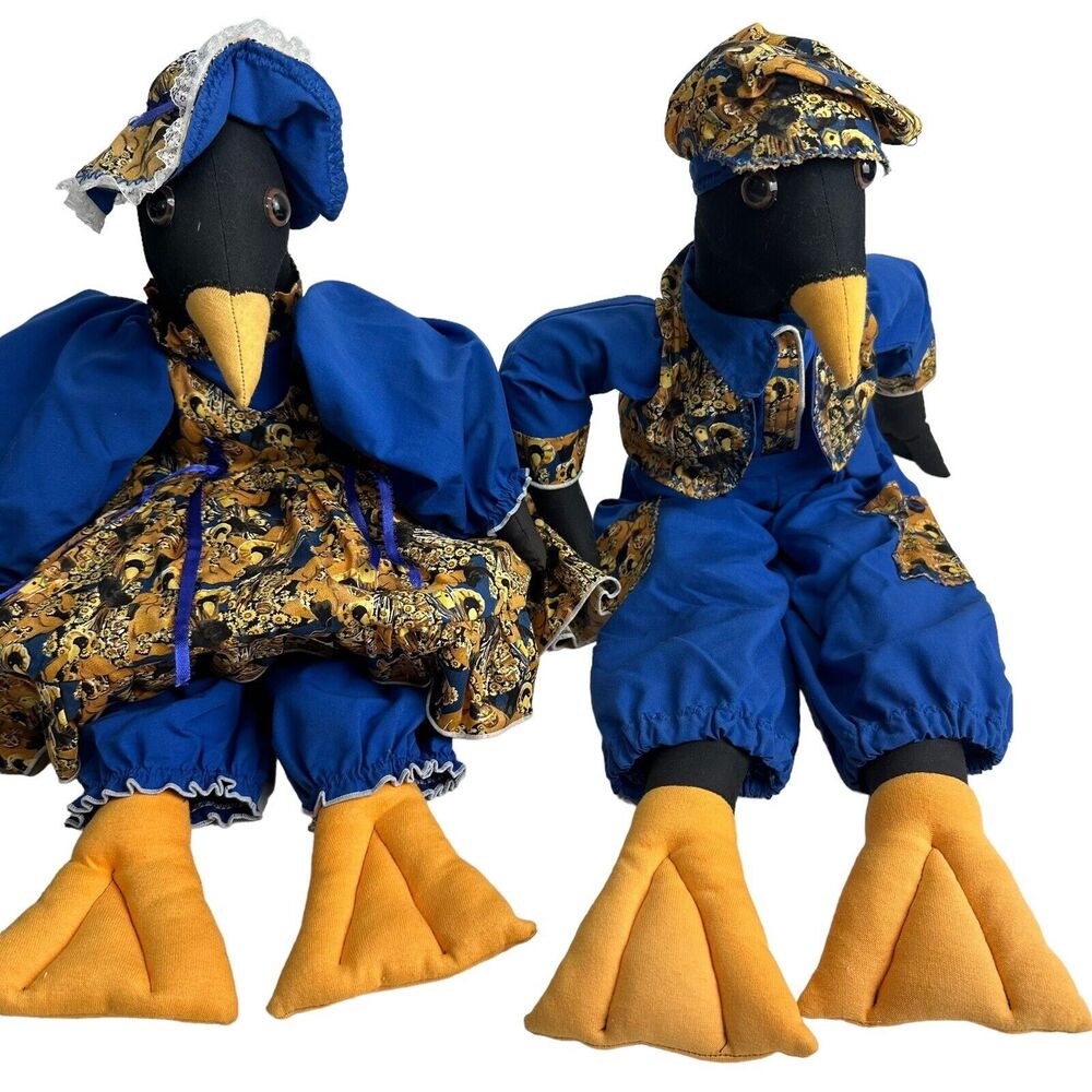 cloth black goose geese dressed couple handmade vintage